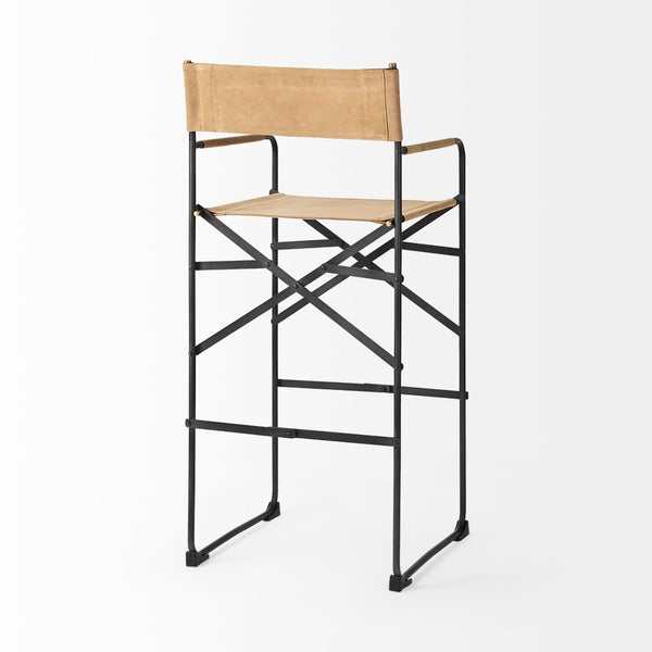 Mercana Direttore Elegant Director's Chair-Inspired Stool with Sturdy Metal Frame for Modern Living Spaces Brown Leather | Black Iron | Bar 69634