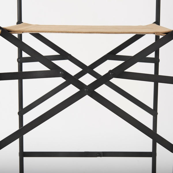 Mercana Direttore Elegant Director's Chair-Inspired Stool with Sturdy Metal Frame for Modern Living Spaces Brown Leather | Black Iron | Bar 69634