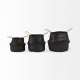 Mercana Ella 9.8L x 9.8W x 11.0H (Set of 3) Black Seagrass Basket W/ Light Brown Handles  69581