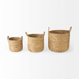 Mercana Sivan 19.7L x 19.7W x 23.6H (Set of 3) Light Brown Water Hyacinth Round Basket W/ Handles 69582