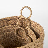 Mercana Sivan 19.7L x 19.7W x 23.6H (Set of 3) Light Brown Water Hyacinth Round Basket W/ Handles 69582