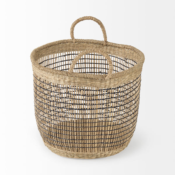 Mercana Triopas 15.7L x 15.7W x 13.4H (Set of 3) Medium Brown Seagrass Round Basket W/ Handles  69583