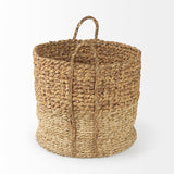 Mercana Morocco 15.7L x 15.7 (Set of 3) Brown Two Tone Water Hyacinth and Cornhusk Round Basket W/ Handles  69584