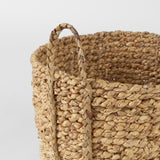 Mercana Morocco 15.7L x 15.7 (Set of 3) Brown Two Tone Water Hyacinth and Cornhusk Round Basket W/ Handles  69584