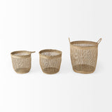 Mercana Bowie 19.7L x 19.7W x 19.7H (Set of 3) Medium Brown Seagrass Round Basket W/ Handles  69586