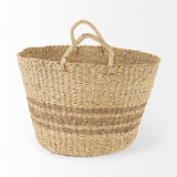 Mercana Vance 17.7L x 17.7W x 11.8H Light Brown Palm Leaf and Seagrass Round Basket W/ Handles 69587