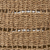 Mercana Hayes 17.7L x 17.7W x 11.8H (Set of 2) Medium Brown Seagrass Round Basket with Stripe Pattern  69589