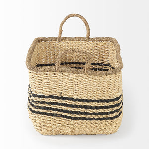 Mercana Emma Handwoven Seagrass Baskets with Bold Black Stripes for Stylish Storage and Coastal Charm 69590