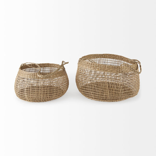 Mercana Nova Woven Round Baskets with Long Handles - Stylish Storage for Home Décor and Organization 69592