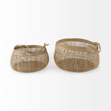 Mercana Nova 15.0L x 15.0W x 9.4H (Set of 2) Light Brown Seagrass Woven Round Basket W/ Long Handle  69592