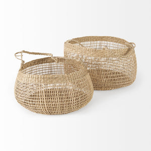 Mercana Nova Woven Round Baskets with Long Handles - Stylish Storage for Home Décor and Organization 69592