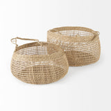 Mercana Nova 15.0L x 15.0W x 9.4H (Set of 2) Light Brown Seagrass Woven Round Basket W/ Long Handle  69592