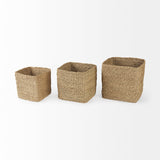 Mercana Copenhagen 15.7L x 15.7W x 15.7H (Set of 3) Medium Brown Square Twisted Seagrass Square Basket  69593