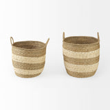 Mercana Bradley 18.1L x 18.1W x 16.0H (Set of 2) Light Brown W/Striped Seagrass Basket W/ Handles 69596