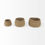 Mercana Jarek 15.0L x 15.0W x 11.8H (Set of 3) Medium Brown Seagrass Basket Cross Weave Round Basket 69598