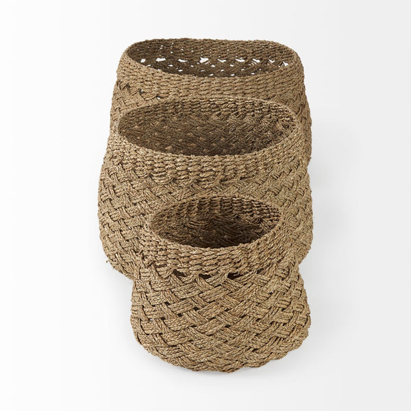 Mercana Jarek Handwoven Seagrass Baskets – Coastal Chic Storage Solution for Home, Entryway, or Patio 69598