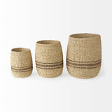 Mercana Sivannah 19.7L x 19.7W x 23.6H (Set of 3) Light Brown and Medium Brown Striped Seagrass Round Basket 69599