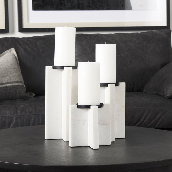Mercana Sophia Medium Marble Candle Holder - Elegant Accent for Centerpieces and Home Décor Display White Marble | 11H 69219