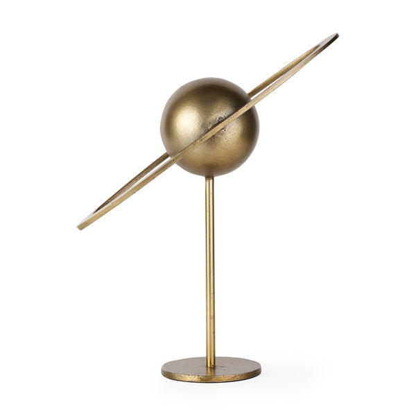 Mercana Atlas Celestial Metal Sculpture - Contemporary Ringed Planet Accent for Home & Office Décor Gold Metal | 16.0H 69996