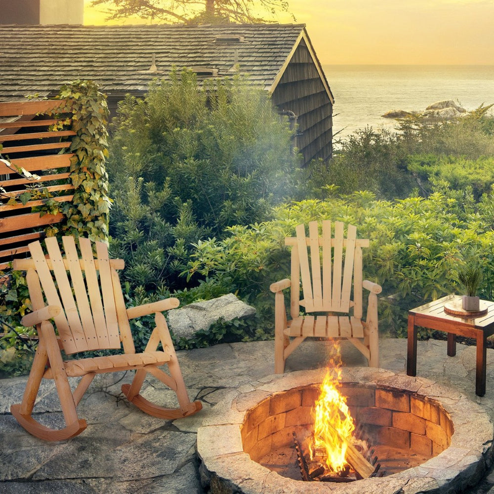 English Elm Outsunny Rustic Adirondack Rocking Chair For Relaxation - Elegant Wooden Design For Patios & Gardens W2225P217108-GIGA