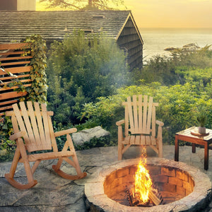 English Elm Outsunny Rustic Adirondack Rocking Chair For Relaxation - Elegant Wooden Design For Patios & Gardens W2225P217108-GIGA