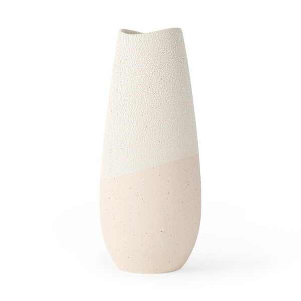 Mercana Salar Crackled Ceramic Vase - Artisanal Two-Toned Design for Modern & Coastal Home Décor Elegance Cream Ceramic | 14H 69476