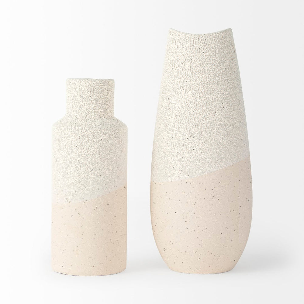 Mercana Salar Crackled Ceramic Vase - Artisanal Two-Toned Design for Modern & Coastal Home Décor Elegance Cream Ceramic | 14H 69476