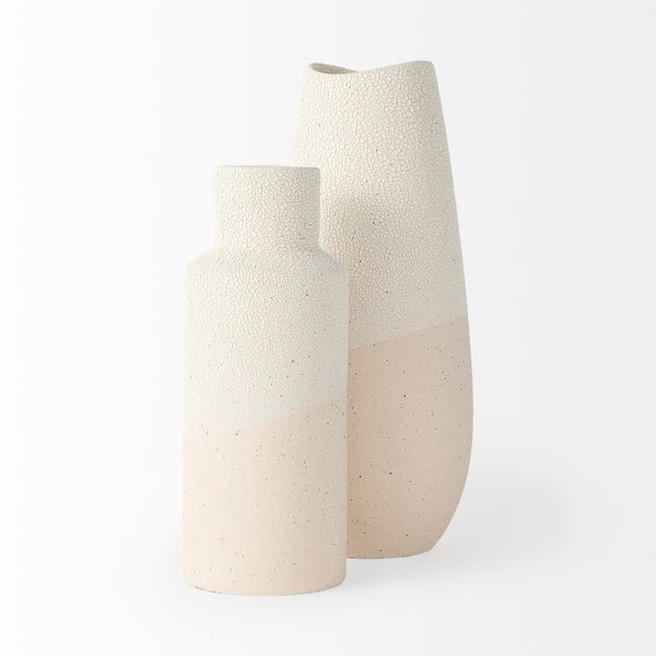 Mercana Salar Crackled Ceramic Vase - Artisanal Two-Toned Design for Modern & Coastal Home Décor Elegance Cream Ceramic | 14H 69476