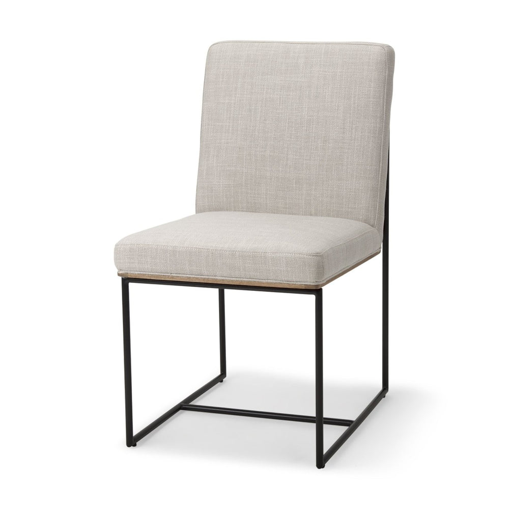 Mercana Stamford Modern Upholstered Dining Chair with Wood Back and Sleek Metal Frame for Comfort & Style Beige Fabric| Black Metal | Armless 69971