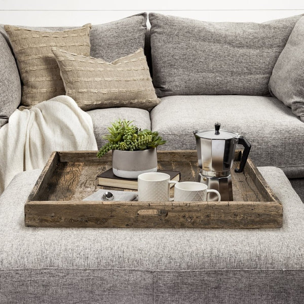 Mercana Carson Rustic Elegance 24" Reclaimed Wood Tray for Stylish Serving and Home Organization Decor Brown Reclaimed Wood | 30W 68862