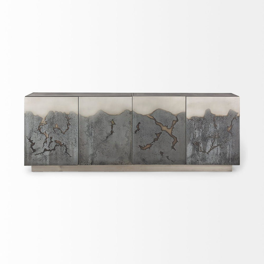 Mercana Roxdale Industrial Iron Sideboard with Unique Handcrafted Finish for Modern Living Spaces, 82” Long 69260