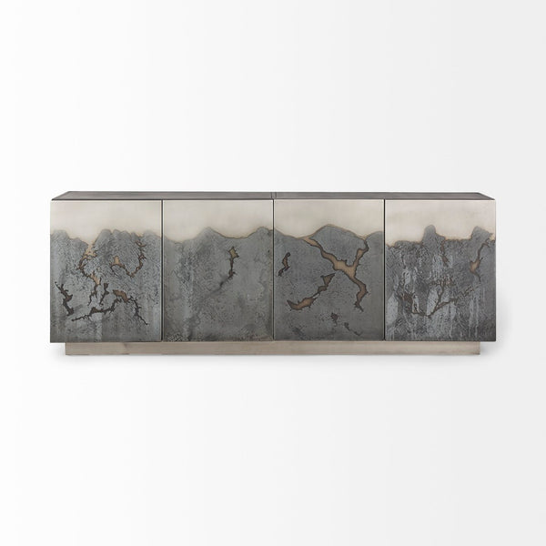 Mercana Roxdale Industrial Iron Sideboard with Unique Handcrafted Finish for Modern Living Spaces, 82” Long 69260