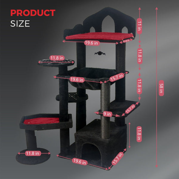 English Elm Black Gothic Cat Tower 58in Coffin Platform Sisal Scratching Hammock Cave Indoor W243P351721