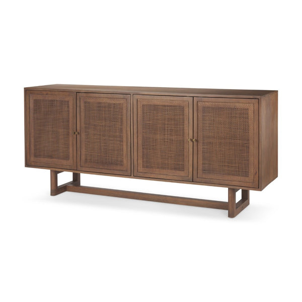 Mercana Grier Solid Wood Sideboard with Cane Doors - Stylish Storage Solution for Modern Dining Spaces Medium Brown Wood | Cane Accent 69894