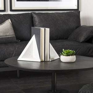 Mercana Sophia Elegant Stepped Pyramid Marble Bookends - Unique Architectural Accent for Modern Spaces White Marble | Triangle 69216