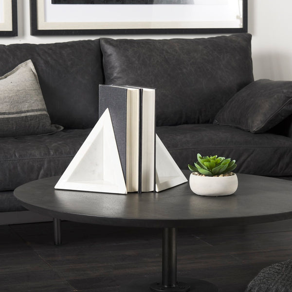 Mercana Sophia Elegant Stepped Pyramid Marble Bookends - Unique Architectural Accent for Modern Spaces White Marble | Triangle 69216