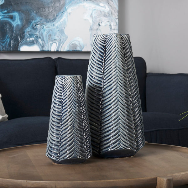 Mercana Bashir I Glossy Dark Navy Ceramic Vase – Contemporary Elegance for Modern Home Décor Accents Navy Ceramic | 10H 68615