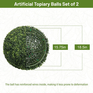 English Elm 18.5in Faux Boxwood Spheres Uv Resistant Outdoor Garden Entryway Topiary Set of 2 W2945P460785
