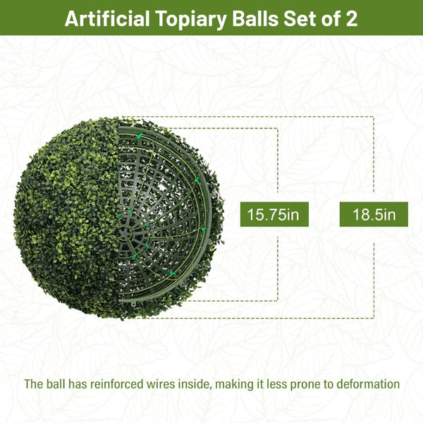 English Elm 18.5in Faux Boxwood Spheres Uv Resistant Outdoor Garden Entryway Topiary Set of 2 W2945P460785
