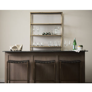 Mercana Clarissa Dark Brown Woven Leather Counter Stool with Sturdy Black Iron Frame for Modern Spaces Black Leather | Gold Metal | Bar 69394