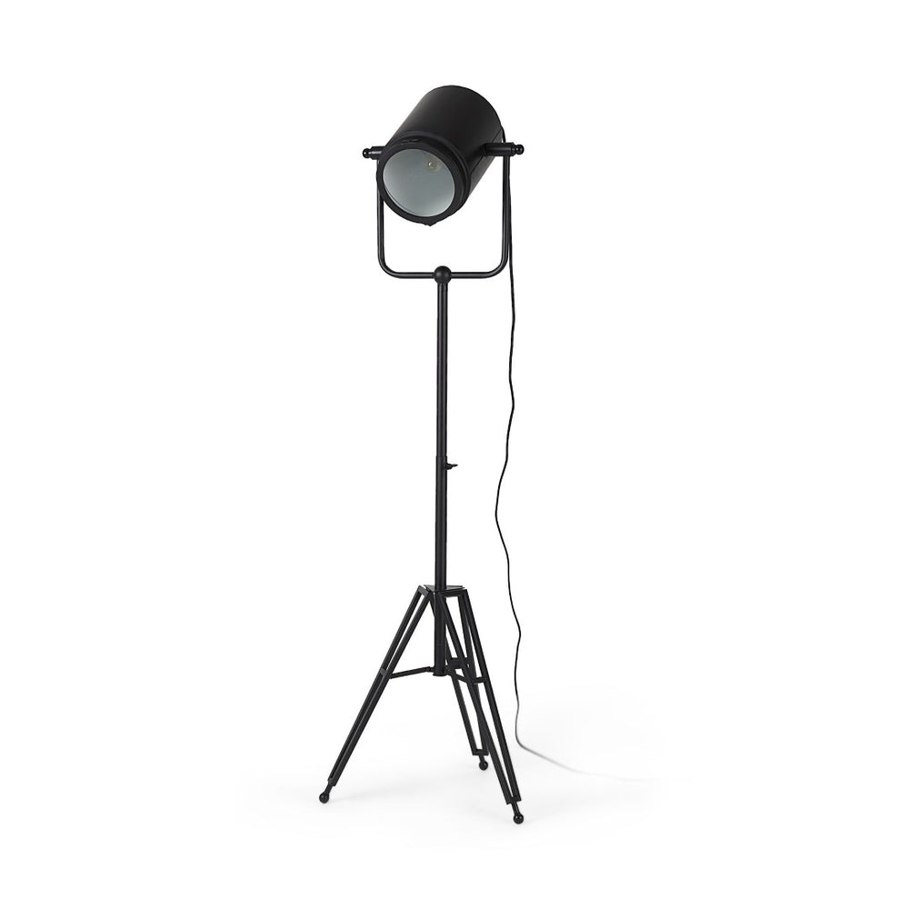 Mercana Debdou Adjustable Cinema-Style Floor Lamp with Sleek Stem and Sturdy Collapsible Base for Any Space Black Metal 69381