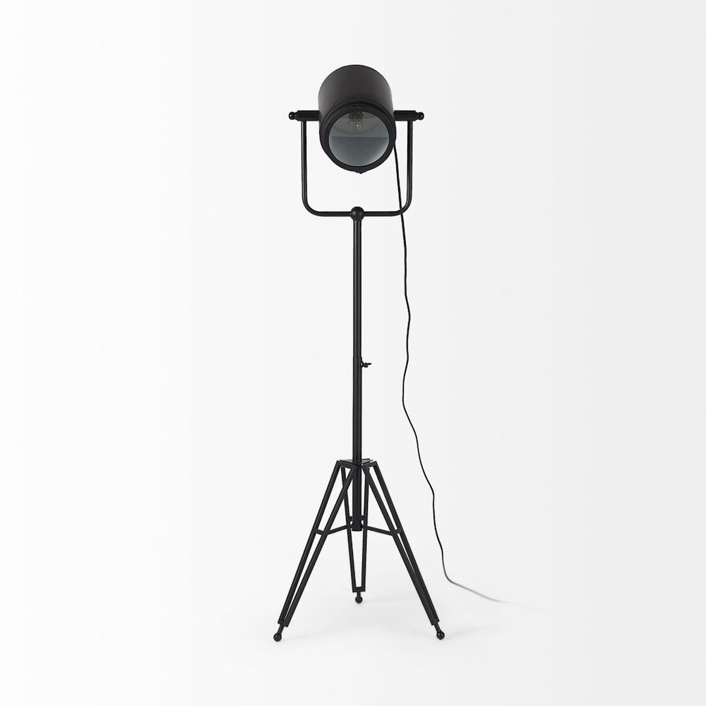 Mercana Debdou Adjustable Cinema-Style Floor Lamp with Sleek Stem and Sturdy Collapsible Base for Any Space Black Metal 69381