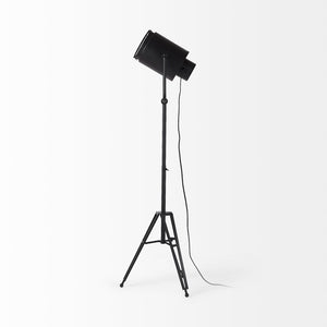 Mercana Debdou Adjustable Cinema-Style Floor Lamp with Sleek Stem and Sturdy Collapsible Base for Any Space Black Metal 69381