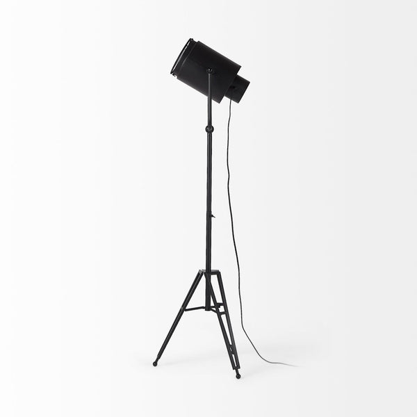 Mercana Debdou Adjustable Cinema-Style Floor Lamp with Sleek Stem and Sturdy Collapsible Base for Any Space Black Metal 69381