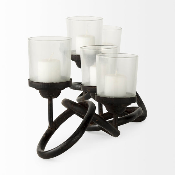 Mercana Quito Industrial-Style Five Candle Holder – Stunning Chain-Link Design for Chic Tabletop Decor 53337