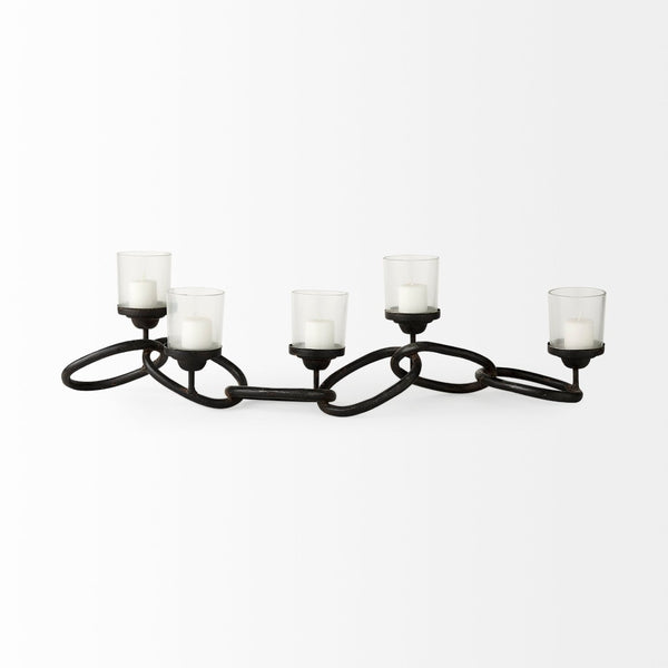 Mercana Quito Industrial-Style Five Candle Holder – Stunning Chain-Link Design for Chic Tabletop Decor 53337