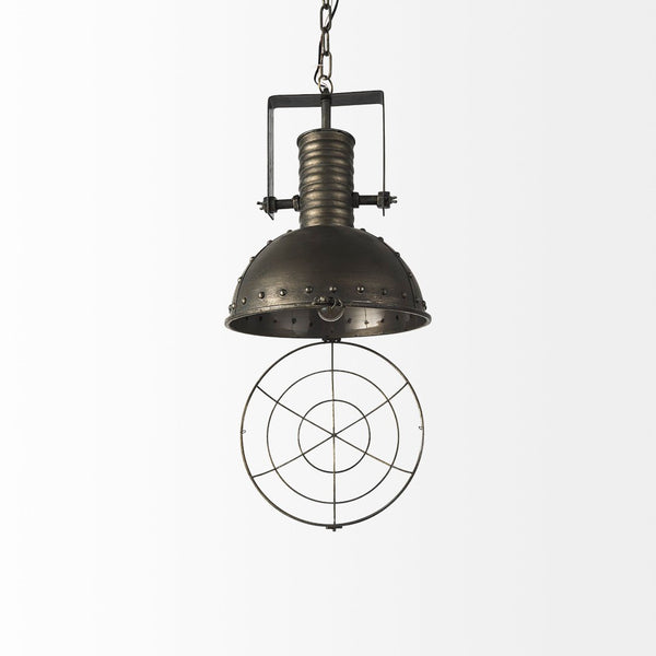Mercana Zaio Striking Weathered Antique Pendant Light with Caged Design for Modern Farmhouse Style Decor 65130