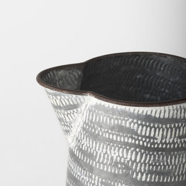 Mercana Serena Decorative Metal Jug - Rustic Charm with Textured Design for Home Styling and Accent Decor Gray/White Metal | 8H 68058
