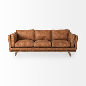 Mercana Brooks Cozy Cognac Three-Seater Sofa with Elegant Wood Legs for Modern Living Spaces and Comfort 69619