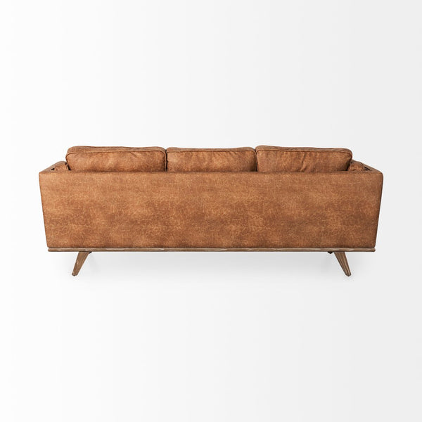Mercana Brooks Cozy Cognac Three-Seater Sofa with Elegant Wood Legs for Modern Living Spaces and Comfort 69619